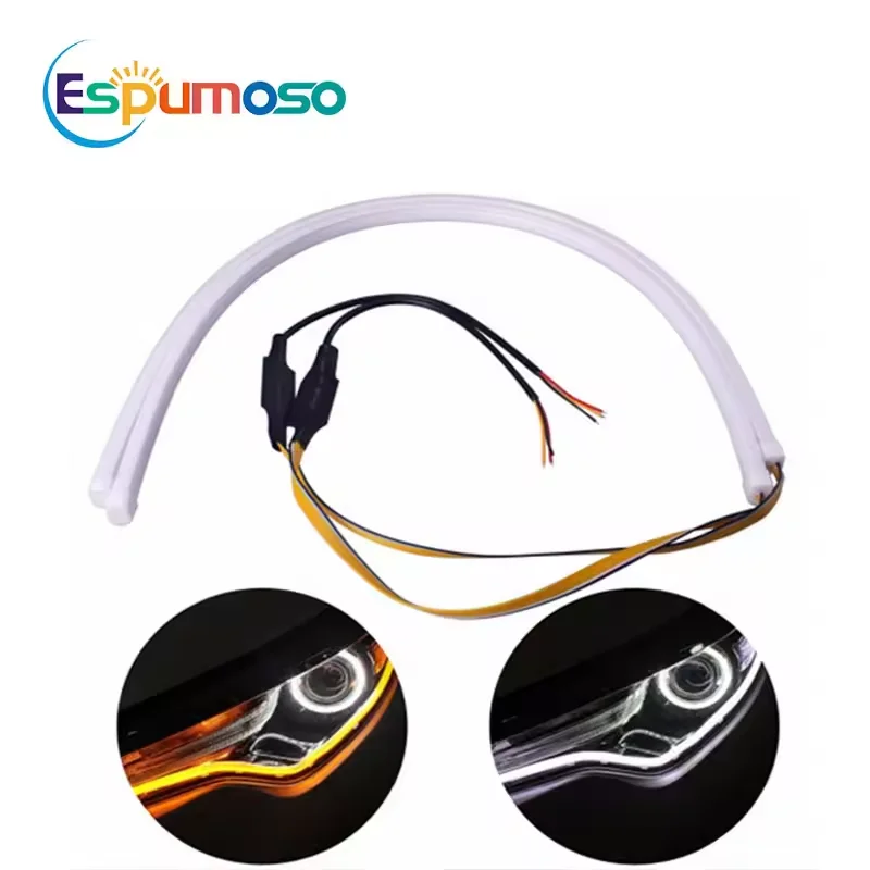 Espumoso Vehicle DRL Flexible 12V Tube Daytime Running Lights 30CM 45CM 60CM White Yellow Led Strip