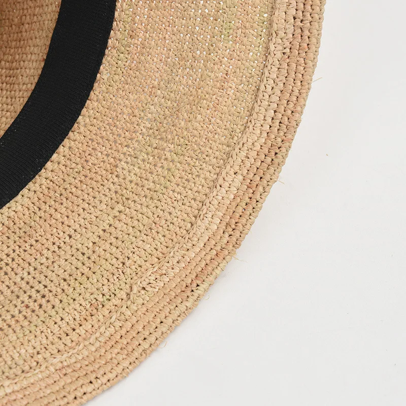 Simple casual fine hand hook raffia straw bucket hat women summer sun shade sunscreen outdoor sun bucket hat straw hat