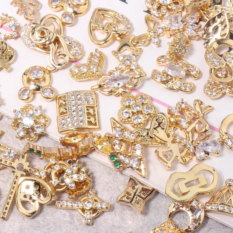 Luxury 3d Famous Jewelry Designer Nail Charms Metal Nail Rhinestones Decoration For Nail DIY