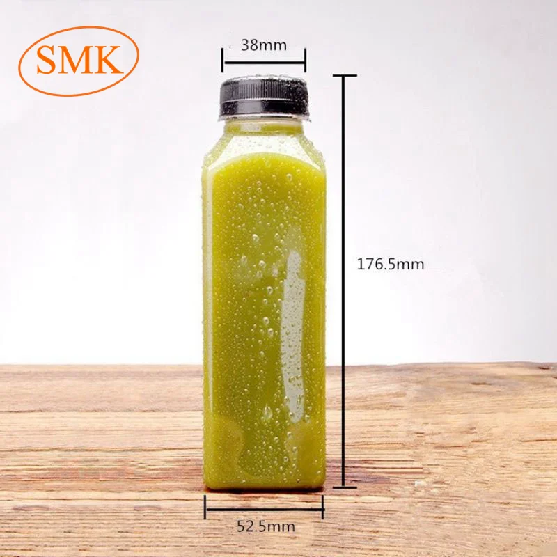 Disposable Hot Selling 400ml Juicer Square Plastic Bottle For Carbonated Drink With Lid
