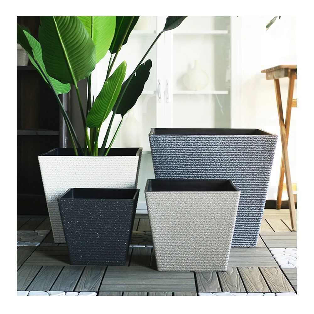 Wholesale Large Square Plant Pots 4 Sizes Flower Pots & Planters Adapt To Multiple Weathers Solid And Durable Plastic Flower Pot