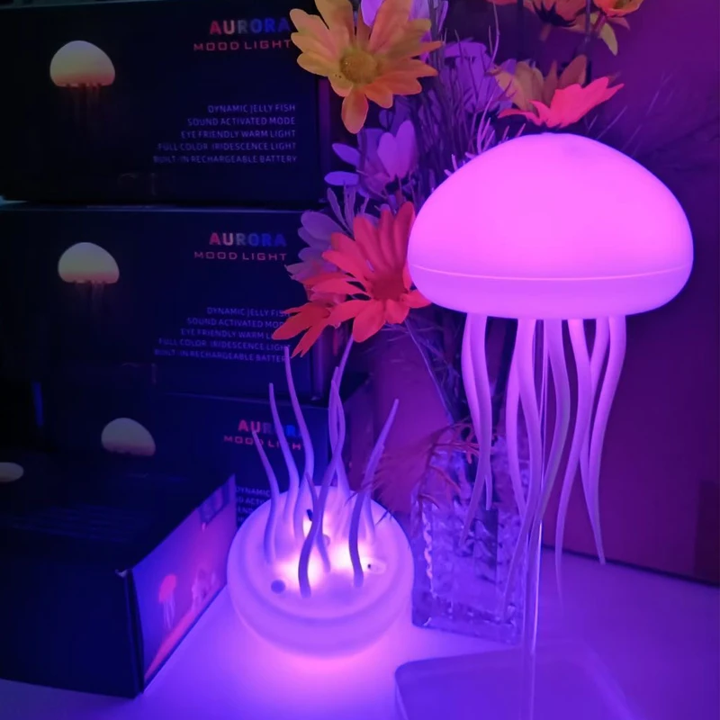 2024 Новый портативный Перезаряжаемый динамический RGB градиент светодиод милые Медузы Ночной Свет Голосовое управление лампа медузы для спальни
