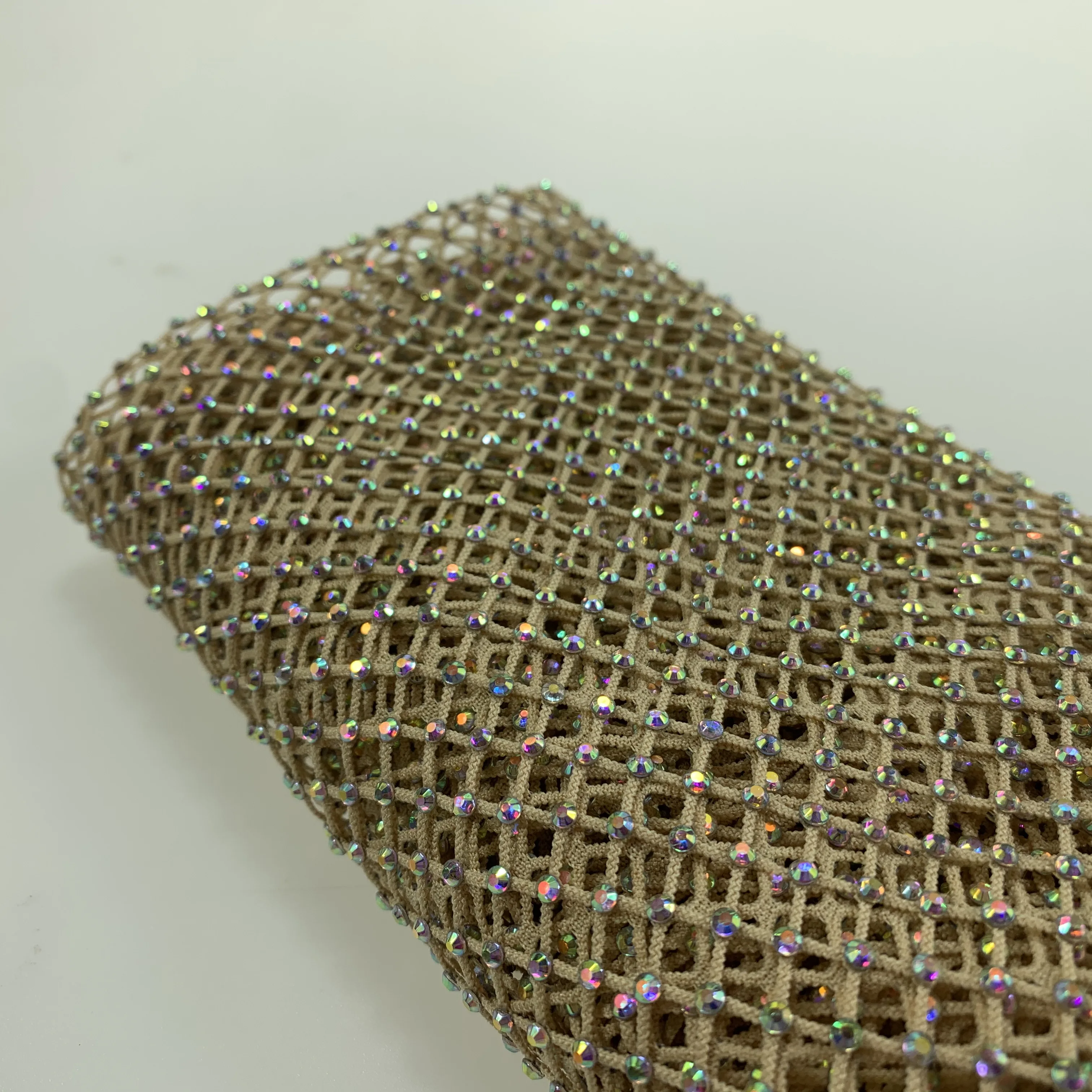Custom High End Rhinestone Glitter Fabric Mesh Elastic Rhinestone Fabric Mesh Crystal Net Fishnet Rhinestone Mesh Fabric