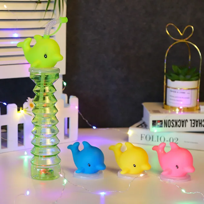 500ml 18oz 16oz palm tree led light up toy fruit character animal tolphin yard glass slush ice cup with straw