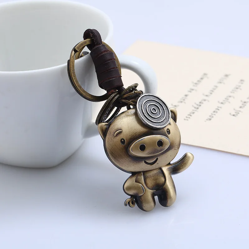 JETSHARK 12 zodiac keychain cow tiger dog rabbit pig key chains Retro cowhide keychain pendant alloy animal metal key chains