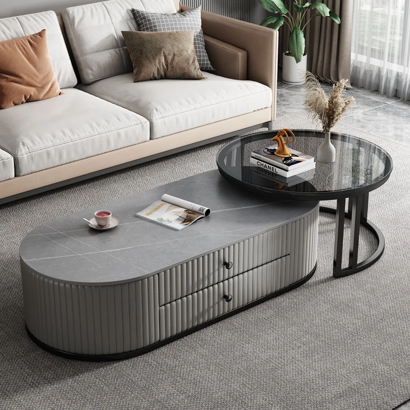 Modern Luxury Marble Top Gold Stainless Steel Frame Sectional Glass Round Coffee Table