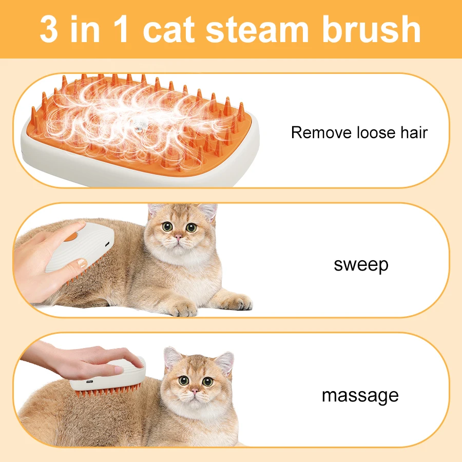 2024 New 3 in 1 Pet Hair Cleaning Steam Brush Spray Comb Rechargeable Cat Steamy Brush