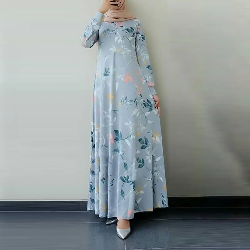 Elegant Style Plus Size Fashion Floral Printing Muslim Dress Islamic Clothing Dubai Malaysia Party Muslim Long Dress Abaya