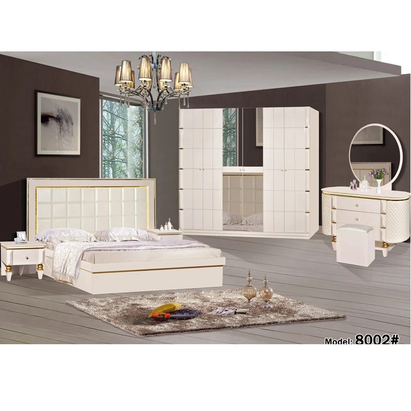 Master King Size Bed Guangdong Fancy All Beige White African Bedroom Suit Comforter Sets Luxury Furniture