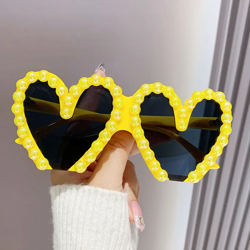 Beach Party Pearl Half Frame Sun Glasses Women Cute Personality Love Heart Punk Eyewear Shades Heart Sunglasses