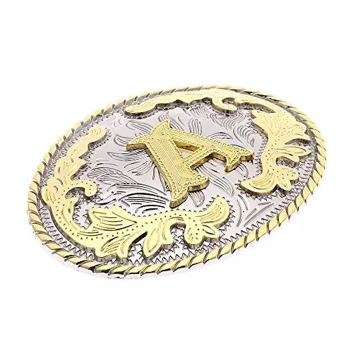 Custom Western Belt Buckle Initial Letters ABCDEFG Cowboy Rodeo Gold Large Belt Buckle for Men Women (ABC-Z)