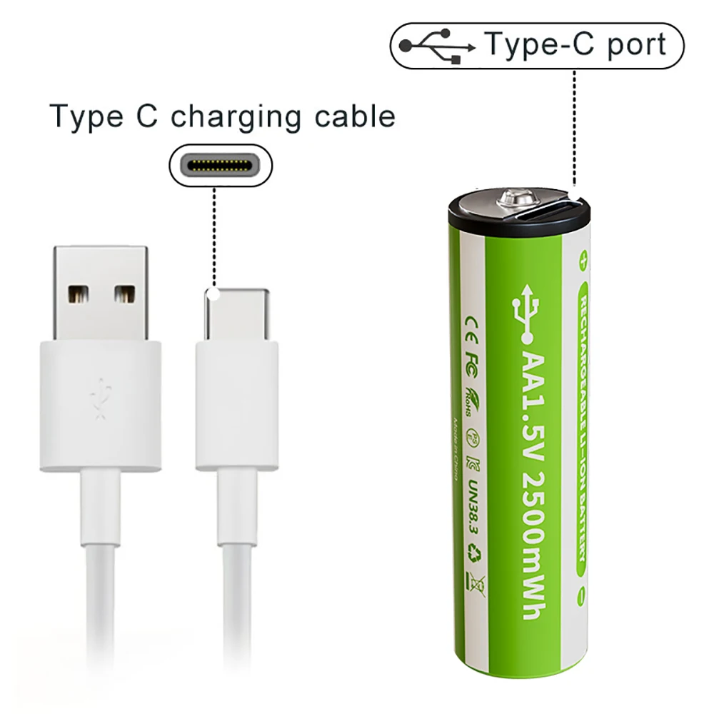 Factory direct sale aa lithium battery rechargeable battery 1.5v 2500mWh low self-discharge can be used for solar lights
