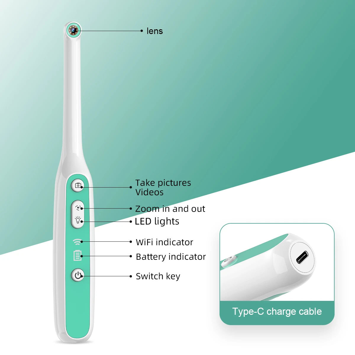 401-B Visual Endoscope Camera Dental Microscope Wireless Intra Oral Camera with 8 LED Lights Compatible with Android and iPhone