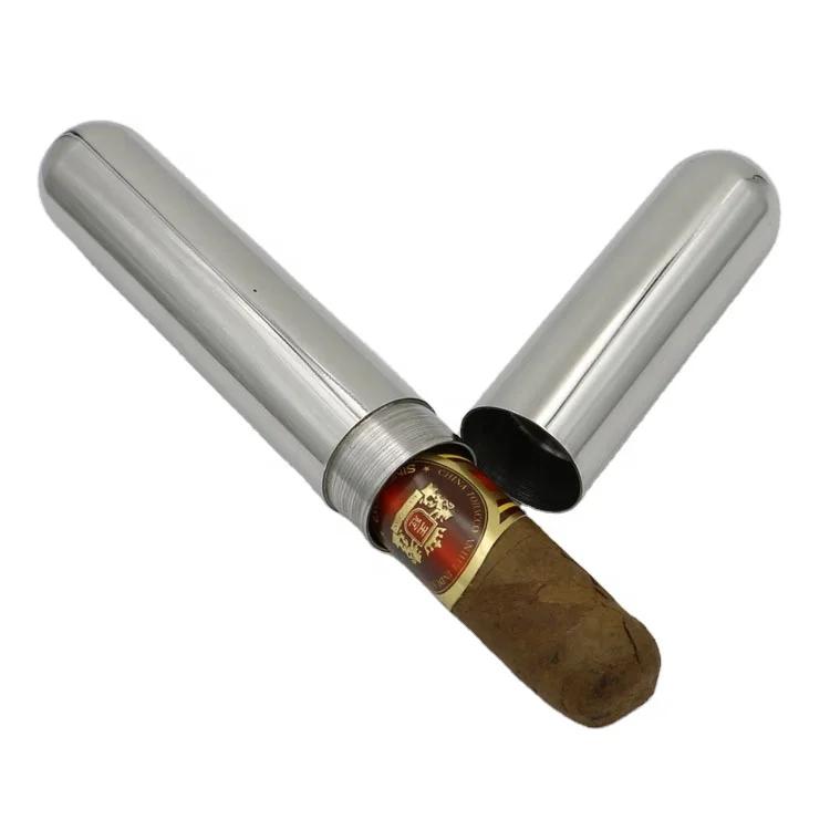 Customized Stainless Steel Single Cigar Tube Portable Cigar Casse Travel Cigar Humidor Tube