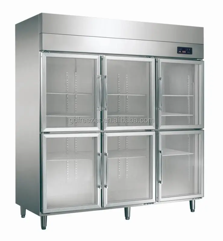Commercial glass doors refrigerator for Restaurant / Stainless steel Kitchen upright showcase fridge