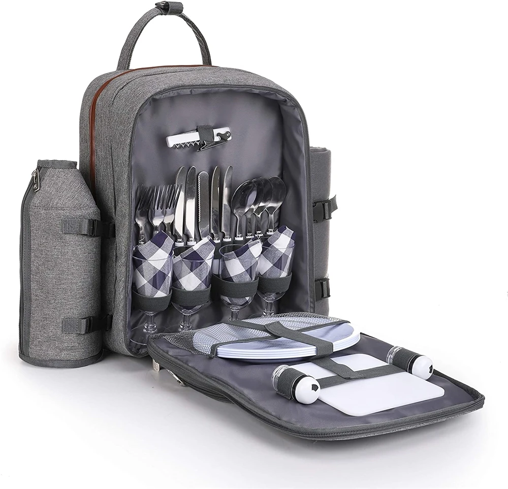 Keep Perfect New Picnic Backpack for 4 Stylish All-in-One Portable Picnic Bag with Complete Cutlery Set Camping Picnic Backpack