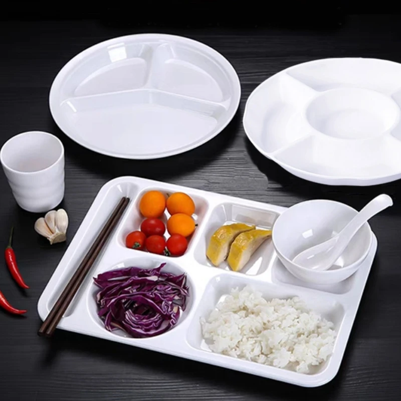 Wholesale White Divided Fast Food Tray School Canteen 3/4/6 Compartment Melamine Lunch Dinner Plates For Kids