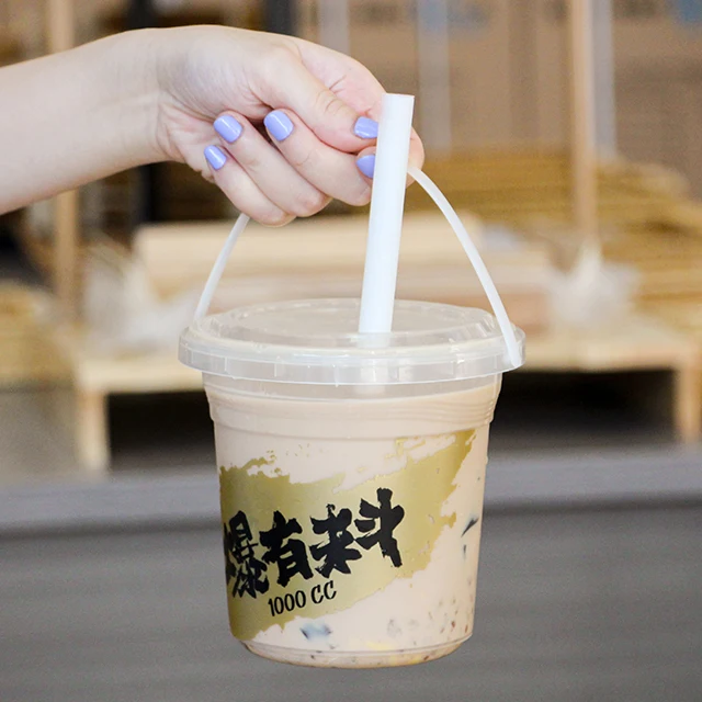 Clear Plastic Bucket Ice Cream Yogurt Milk Tea Storage Empty 700ml 1000ml Container straws available