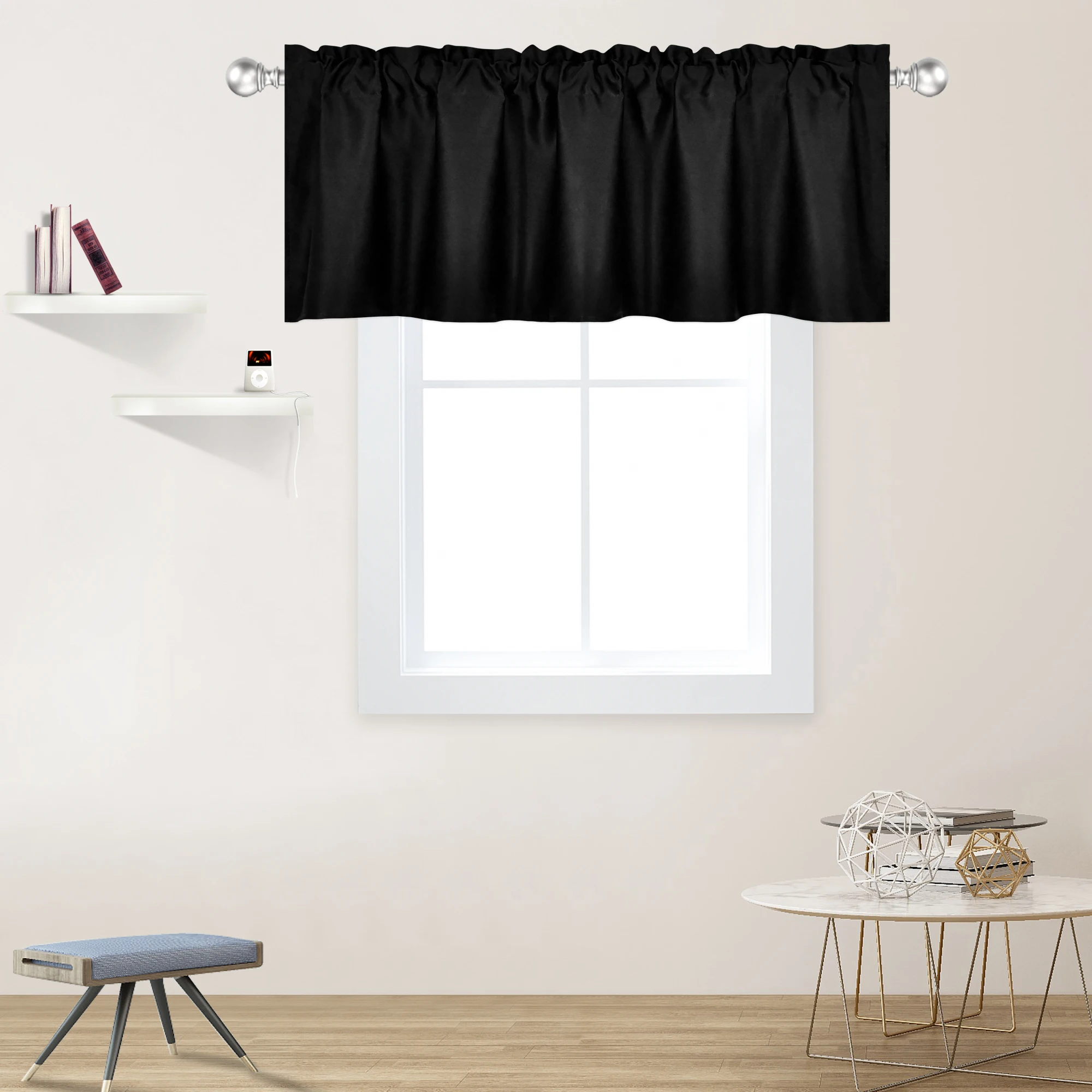 60x18 Inch Black Blackout Valance Polyester Rod Pocket Style 1PC/Package