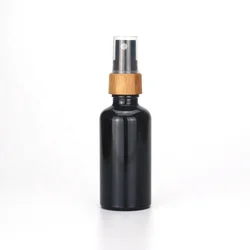 50 ml black glass bottle empty cosmetic serum bottle with bamboo pump 18/410 bamboo wooden spray