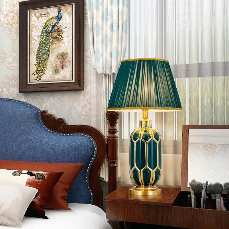 Hand Painted Glass Table Lamps Modern Desk Light Led Chinese Ceramic Table Lamps for Living Room Blue Table Lamp