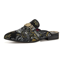 Mens Shoes Luxury Superfine fiber Embroidery pattern Slip-on Penny Loafers