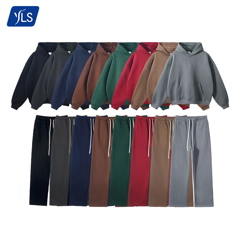 YLS Fleece 350 GSM Cotton Polyester Winter Oversized Blank Plain Tracksuits For Printing Custom Men Streetwear Tracksuit