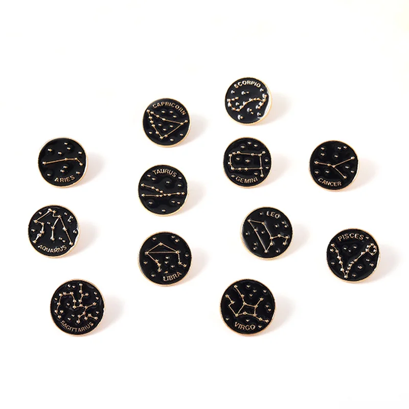 Creative Custom Star Sign Zodiac Lapel Pin Badge Metal 12 constellation Enamel