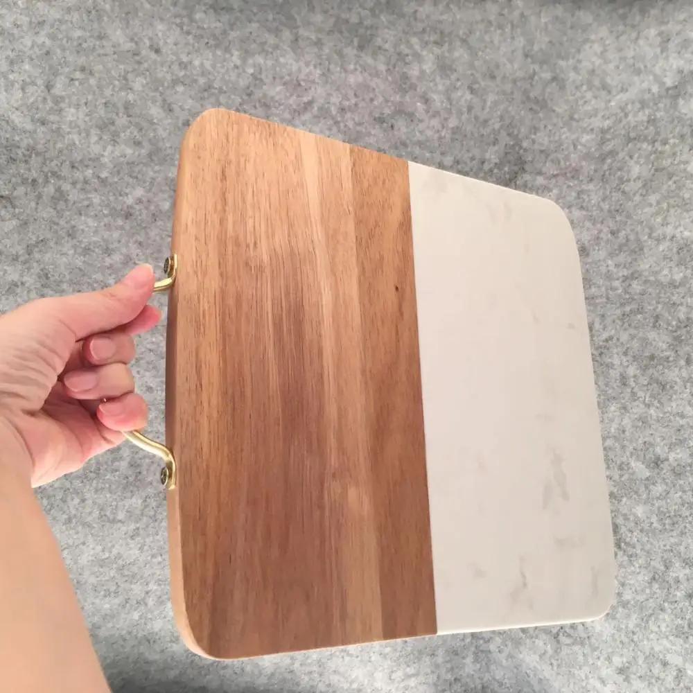 Оптовая продажа, очень популярная Мраморная и деревянная доска с металлической ручкой
