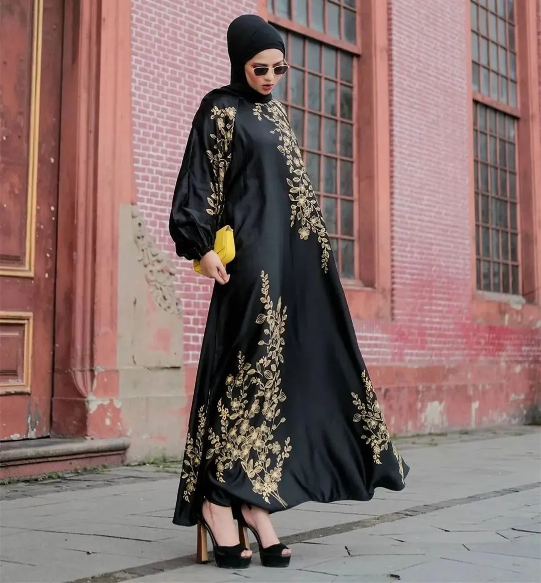 Fashion Wholesale Dubai Tutkish Black Traditional Jibab Arab Silk Muslim Moroccan Kaftan Muslim Abaya