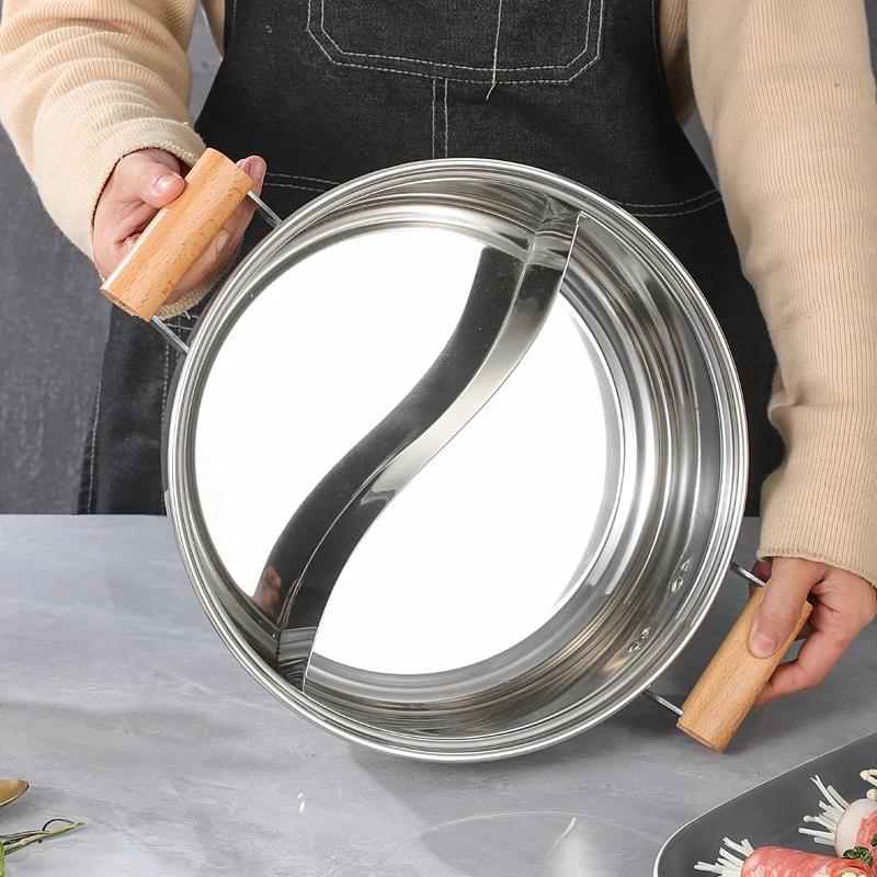 
XINCHU Straight body stainless steel Mandarin duck pot cooking divider hot pot with 2 compartments 