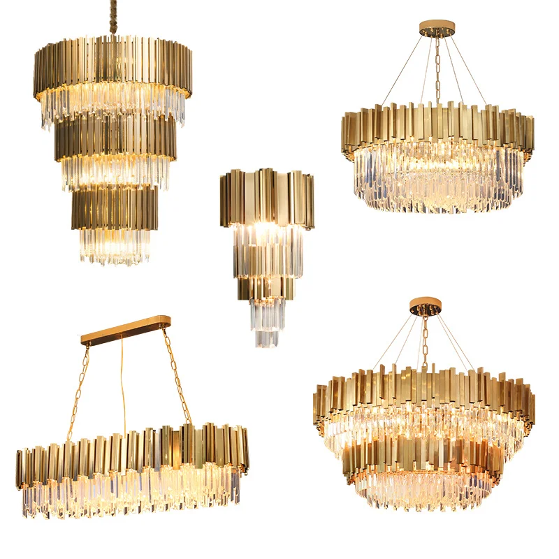  Living room dining kitchen metal lamp modern pendant lighting gold crystal chandelier