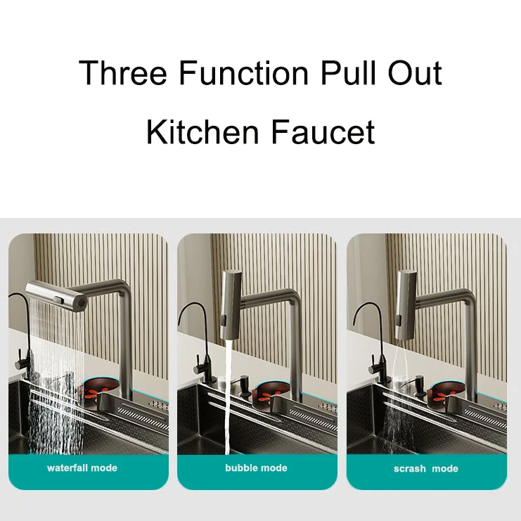 Pexmax Dolphin 304 Stainless Steel Waterfall Kitchen Sink Multifunctional Kitchen Sink Countertop Luxury Smart Kitchen Sinks