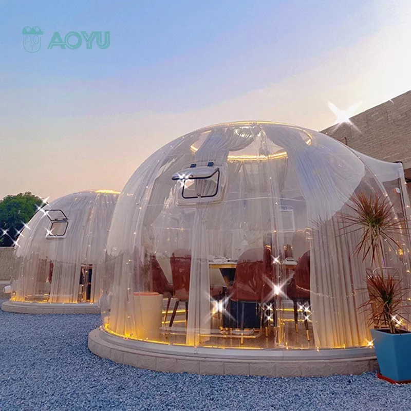 AOYU outdoor hotel transparent starry bubble party skylight pc round polycarbonate glamping dome igloo tent for restaurant