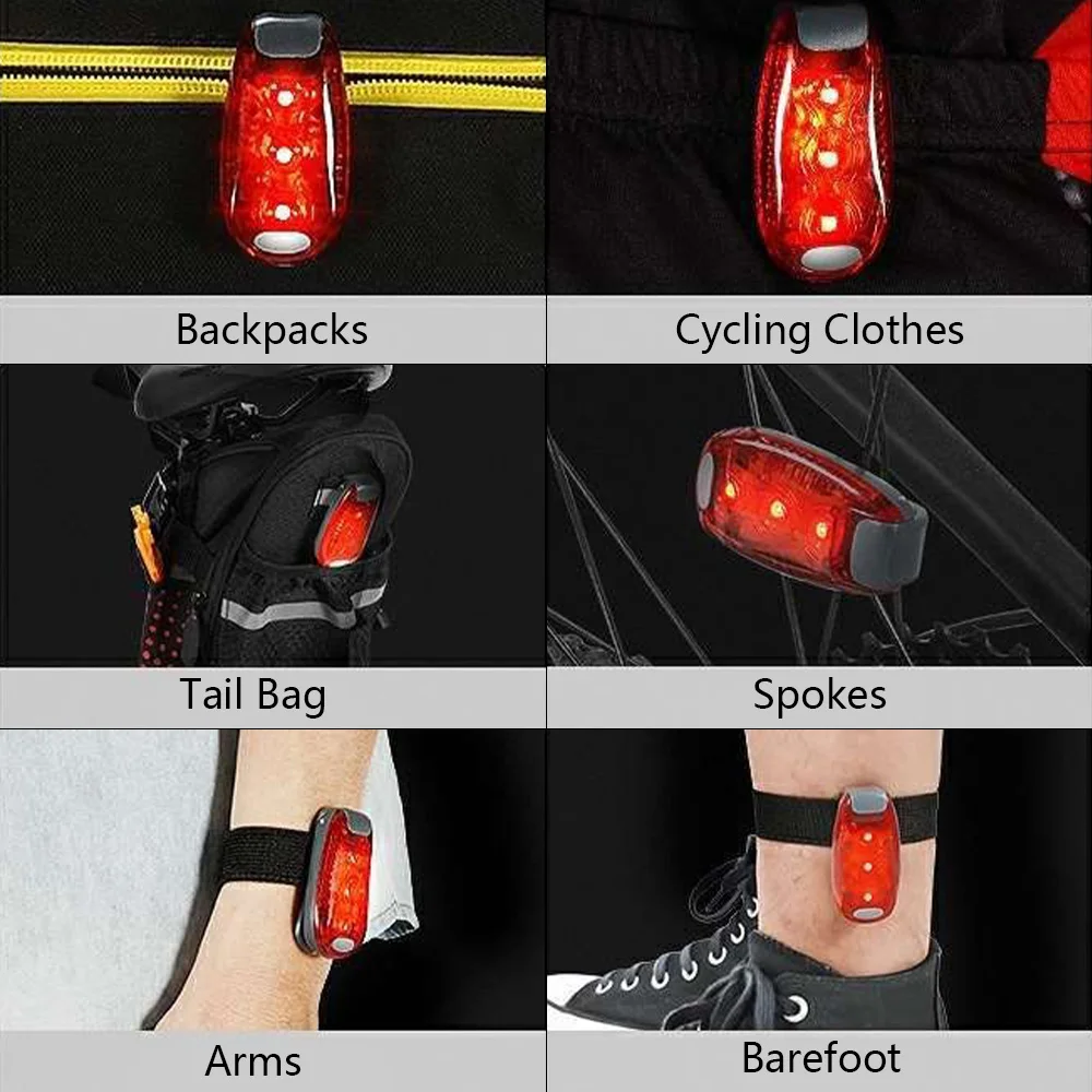 LED bicycle safety taillights, outdoor running helmets, backpacks, flashing warning night lights