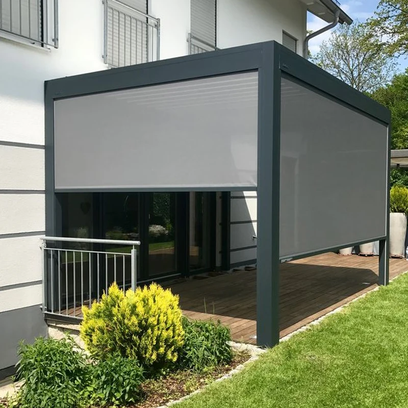 Modern Aluminum Pergola Curtains Outdoor Zip Screen Motorized Roller Blinds for Window