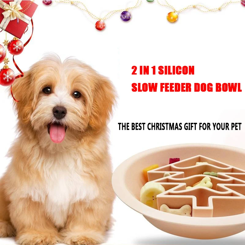ZMaker 2024 Christmas Tree Silicone Slow Feed Dog Bowl 2 In 1 Dog Lick Mat Pet Licking Bowl Christmas Slow Feeder Dog Bowl