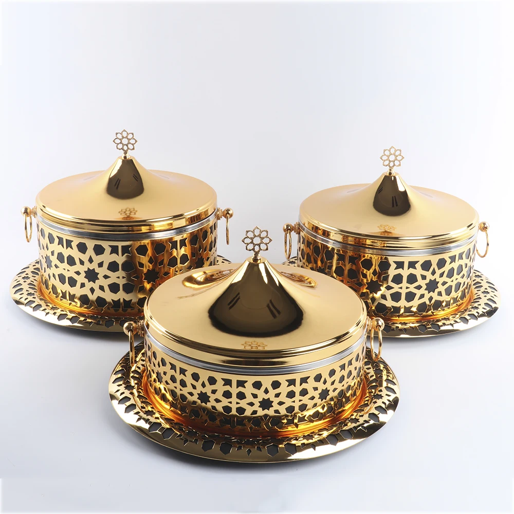 3.5L+4.5L+5.5L Luxury Arabic Hot Pot Dallah Thermos Food Container Warmer Set For Hotel and Restaurant Supply