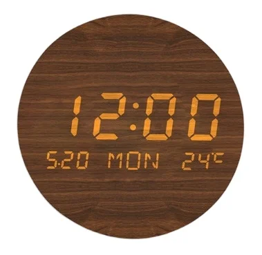 Large Calendar Temperature  Home Decor Wooden alarm Clock Wireless Digital LED Wall Clock