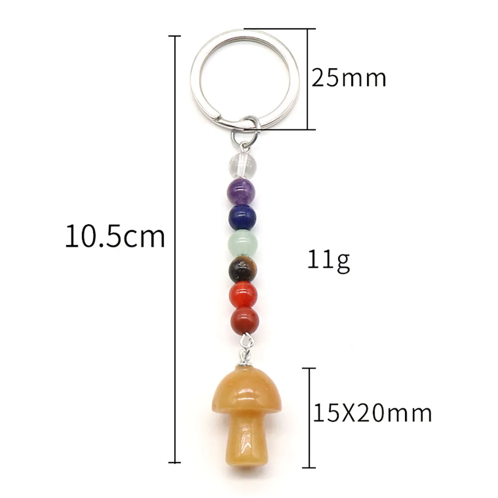 Cute crystal mushroom key chain wholesale natural crystal seven chakra stone key chain with mushroom