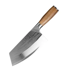 Xingye OEM 4Cr13 нержавеющая сталь лазерный дамасский узор деревянная ручка 8 дюймов шеф-повара мяса измельчитель нож для овощей измельчитель