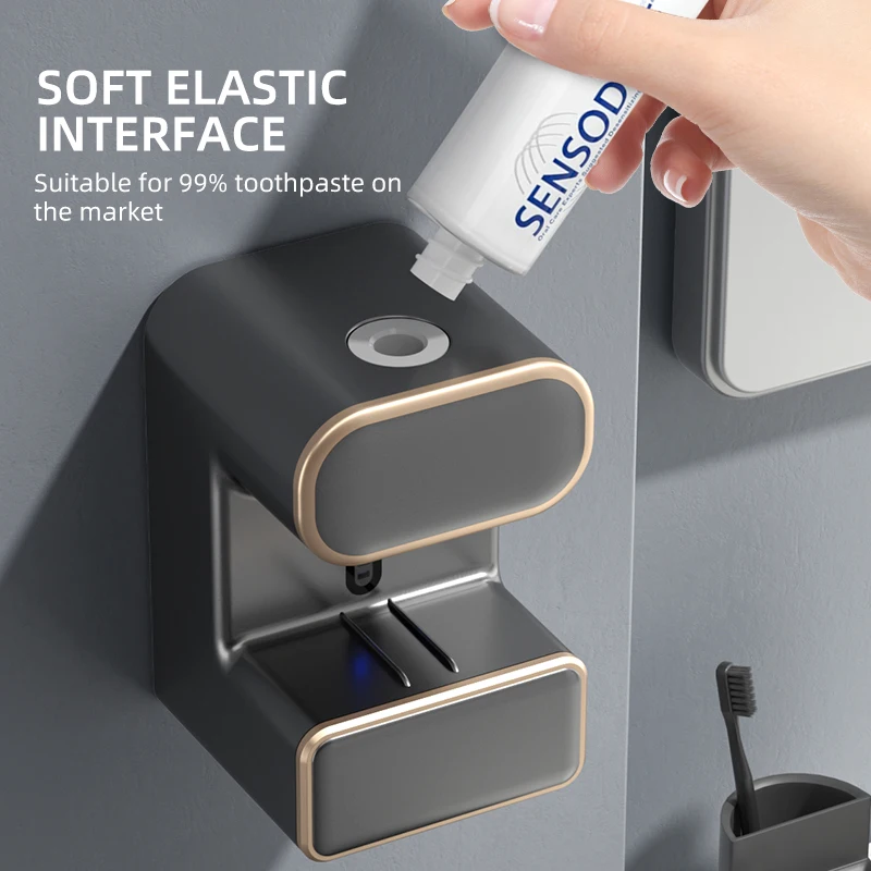 WF Customized Automatic Toothpaste Dispenser with 3 disinfect Toothbrush Slots, Auto Toothpaste Dispenser with Sensor for Family