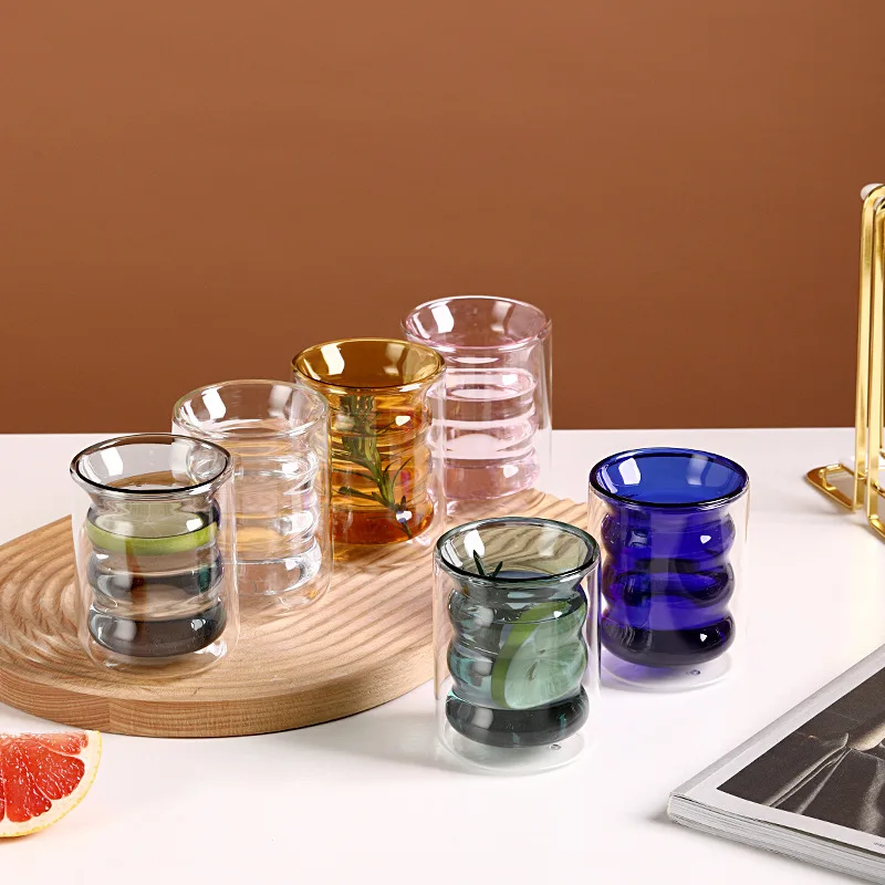 Креативная двухслойная Изолированная цветная стеклянная чашка для воды и чая термостойкая стеклянная чашка для кофе