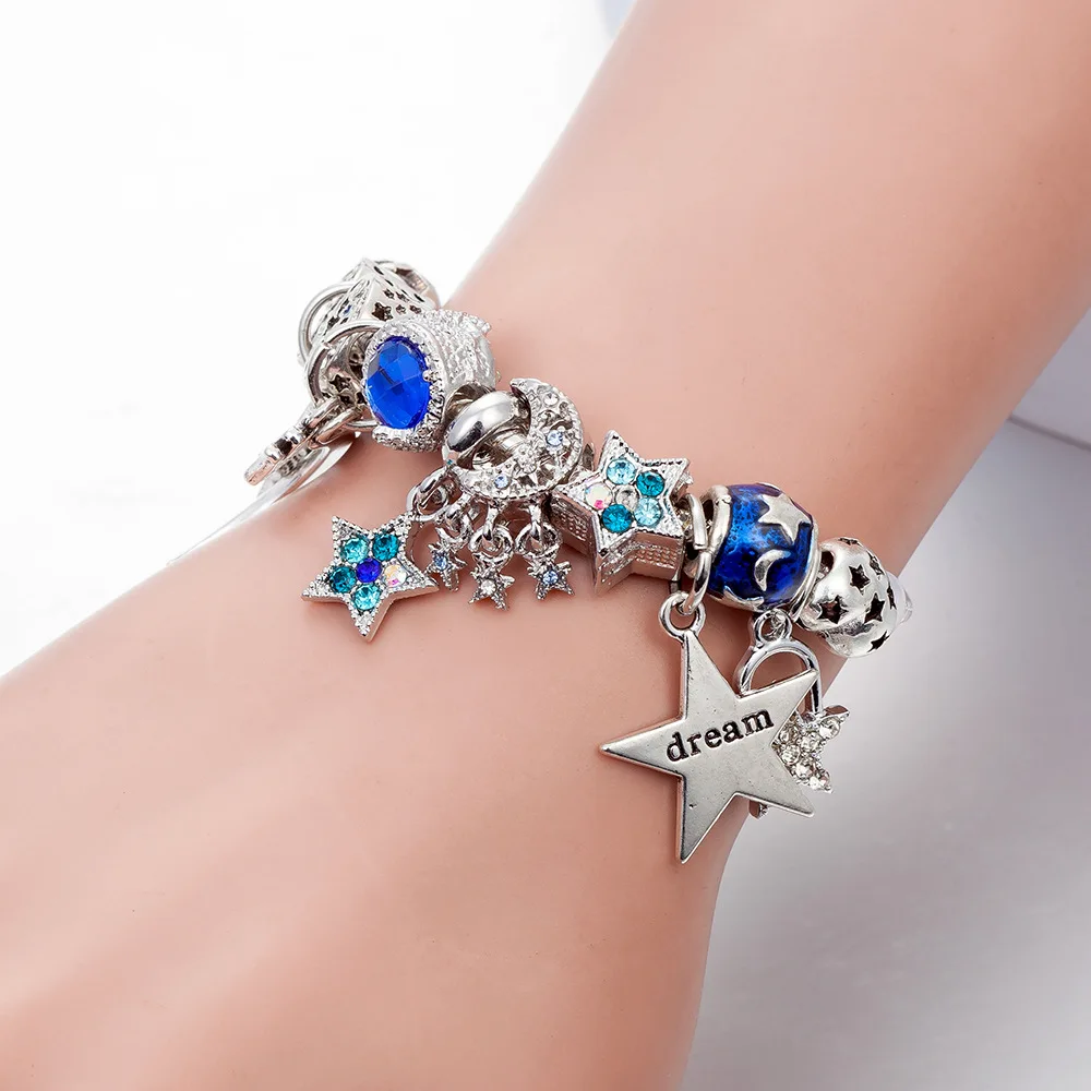 New DIY Star Moon Pendant Crystal Beaded style bracelet Wholesale