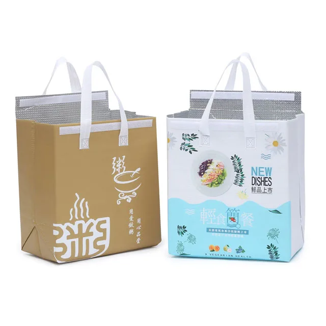 Custom Logo Color Printing None Woven Fabric Take Away Bags Wholesale Bags Reusable Warm Keeping Take Away Bags