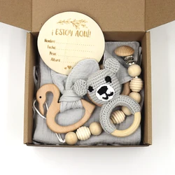 New Design baby wooden ring Comforter newborn baby  teething  toy milestone rattle Baby Wooden Teether Ringt