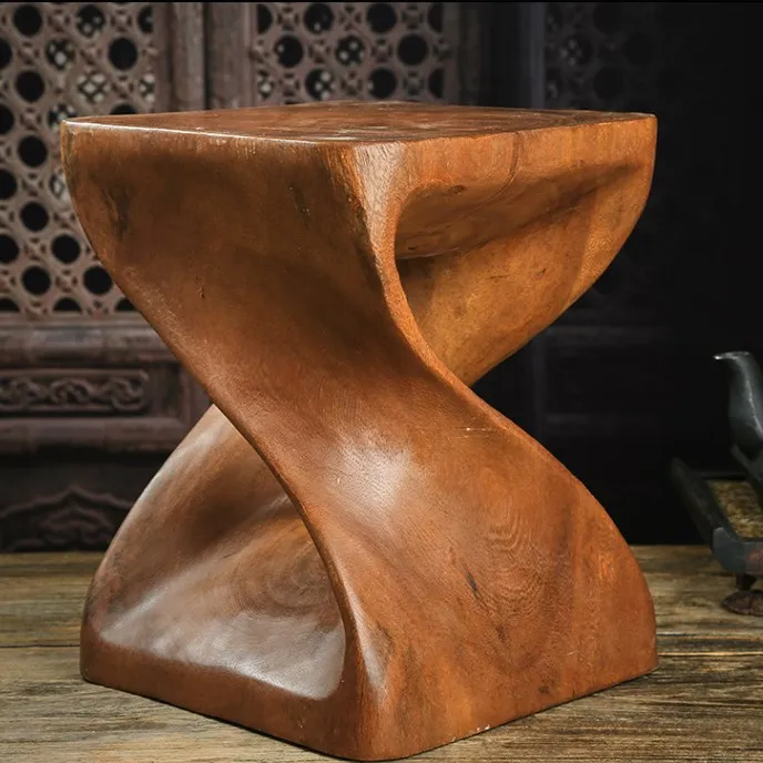 Solid Wood Thai Style Hand Polish Waxy Oil Coating Small Stoo