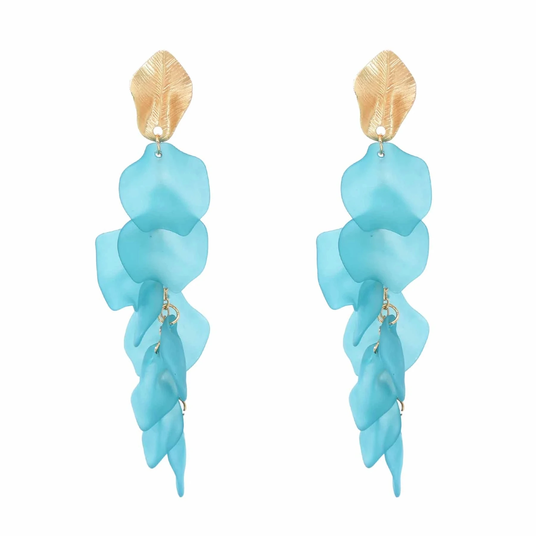 Fashion Gold Leaf Purple Blue Pink Orange Acrylic Petals Flower Earrings Dangle Earrings For Women Party Gift Accessories