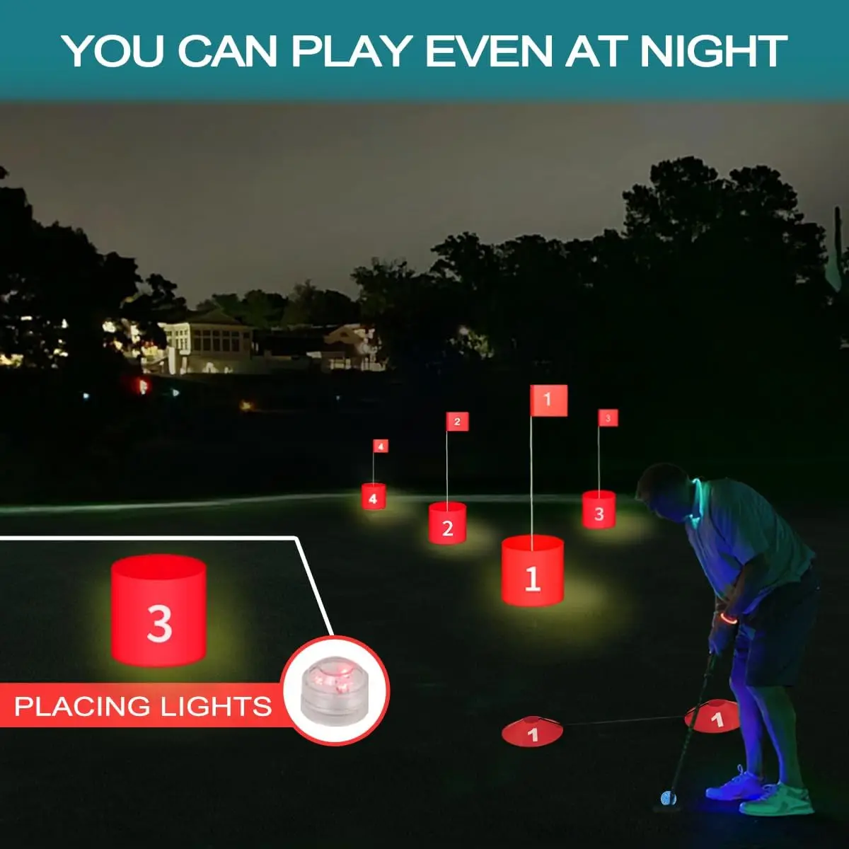 6 Holes Golf Practice Game with LED Light and Flag glow Golf Chipping Game for Kids and Adults outdoor Backyard Golf Game