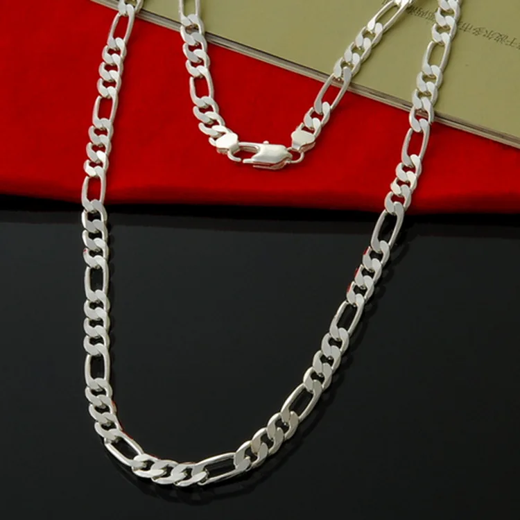 Fashion Brass Base Sterling Silver 925 2mm Figaro Chain